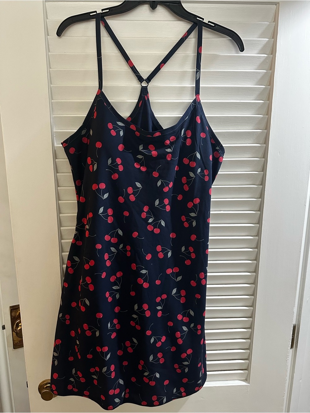 Outdoor Voices Navy Cherry-Print Slip Dress